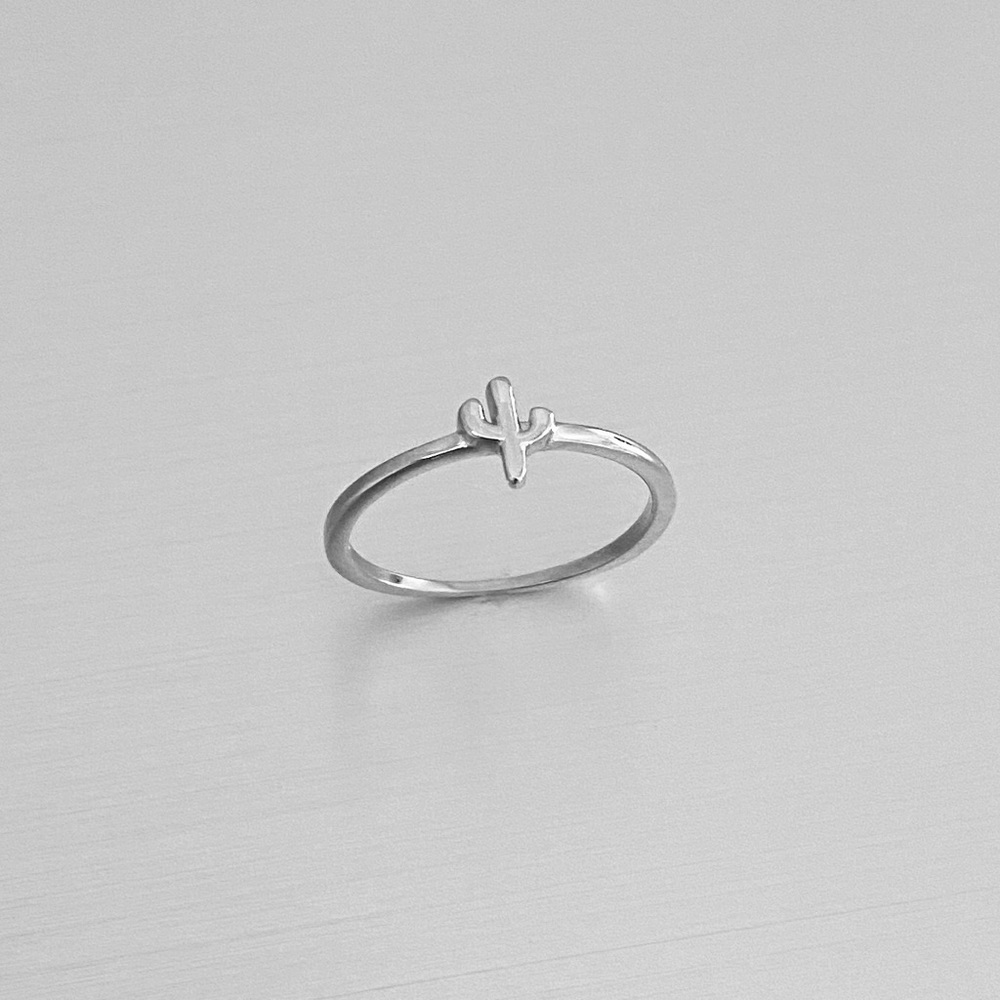 Sterling Silver Tiny Cactus Ring, Dainty Desert Rings, Tree of Life Jewelry
